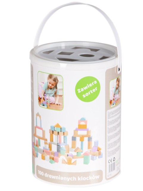 DREWNIANE KLOCKI 100 SZT WIADERKO + SORTER ECOTOYS DREWNIANE KLOCKI 100 SZT WIADERKO + SORTER ECOTOYS