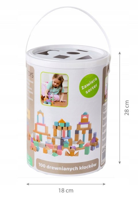 DREWNIANE KLOCKI 100 SZT WIADERKO + SORTER ECOTOYS DREWNIANE KLOCKI 100 SZT WIADERKO + SORTER ECOTOYS