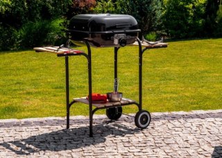 DUŻY GRILL OGRODOWY Z REGULACJĄ RUSZTU DREWNIANE PÓŁKI