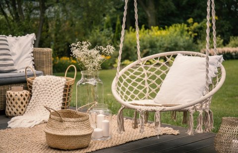 FOTEL WISZĄCY BOHO HUŚTAWKA OGRODOWA BOCIANIE GNIAZDO BIAŁE