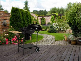 GRILL OGRODOWY WĘGLOWY Z POKRYWĄ I PÓŁKAMI RUSZT POPIELNIK