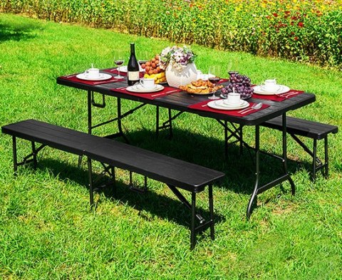 ZESTAW CATERINGOWY STÓŁ BANKIETOWY 180CM + 2 ŁAWKI BRĄZ MODERNHOME