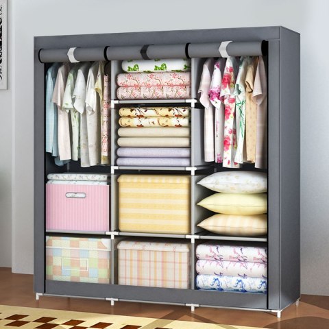 SZAFA TEKSTYLNA DUŻA MATERIAŁOWA GARDEROBA Z PÓŁKAMI NA UBRANIA I BUTY MODERNHOME