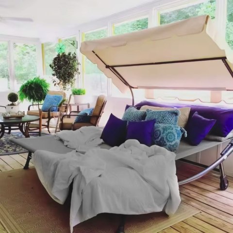 LEŻANKA LEŻAK OGRODOWY DWUOSOBOWY Z REGULOWANYM DASZKIEM HAMAK SZARY MODERNHOME