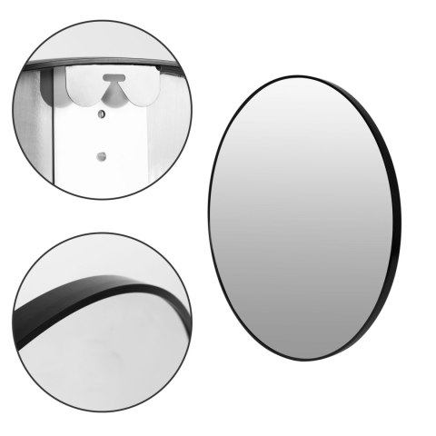 OKRĄGŁE LUSTRO ŚCIENNE 90 CM WISZĄCE NOWOCZESNE CZARNA RAMA ALUMINIUM MODERNHOME