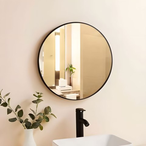 OKRĄGŁE LUSTRO ŚCIENNE 90 CM WISZĄCE NOWOCZESNE CZARNA RAMA ALUMINIUM MODERNHOME